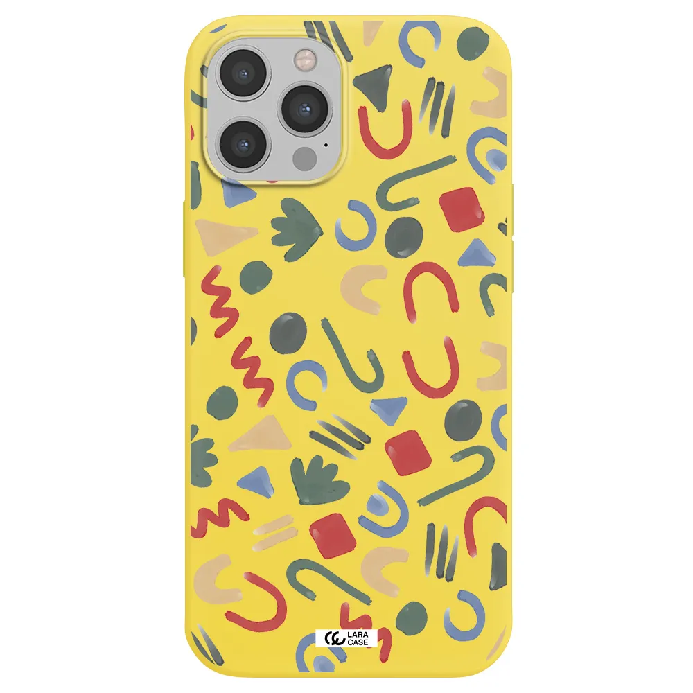 a pattern of colorful shapes Apple iPhone 12 pro Silicone canary yellow Case