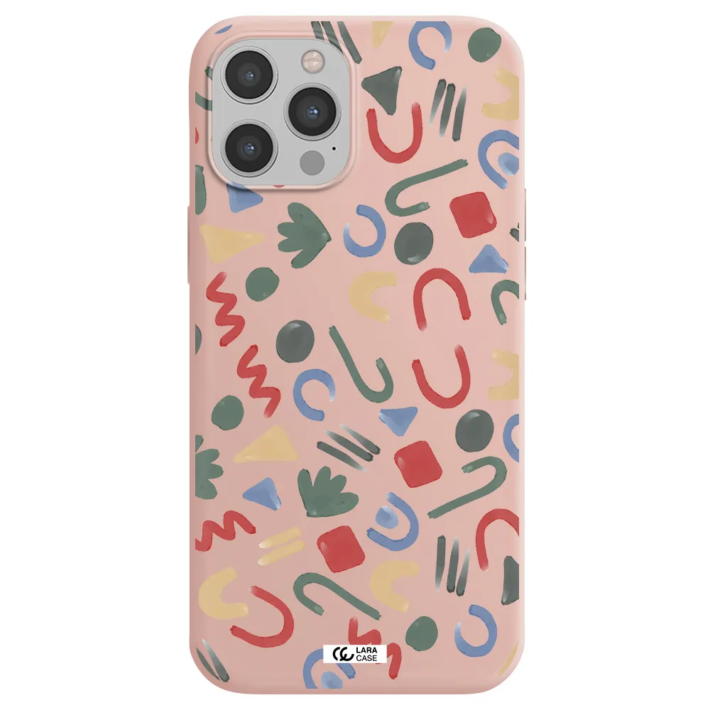 a pattern of colorful shapes Apple iPhone 12 pro Silicone pastel pink Case