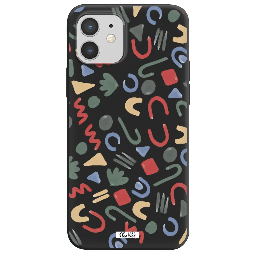 a pattern of colorful shapes Apple iPhone 12 Silicone black Case