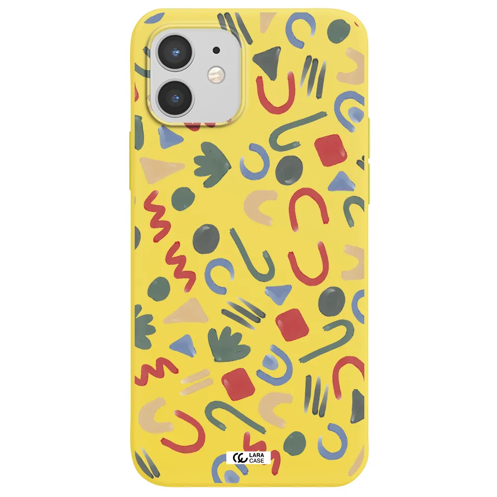 a pattern of colorful shapes Apple iPhone 12 Silicone canary yellow Case