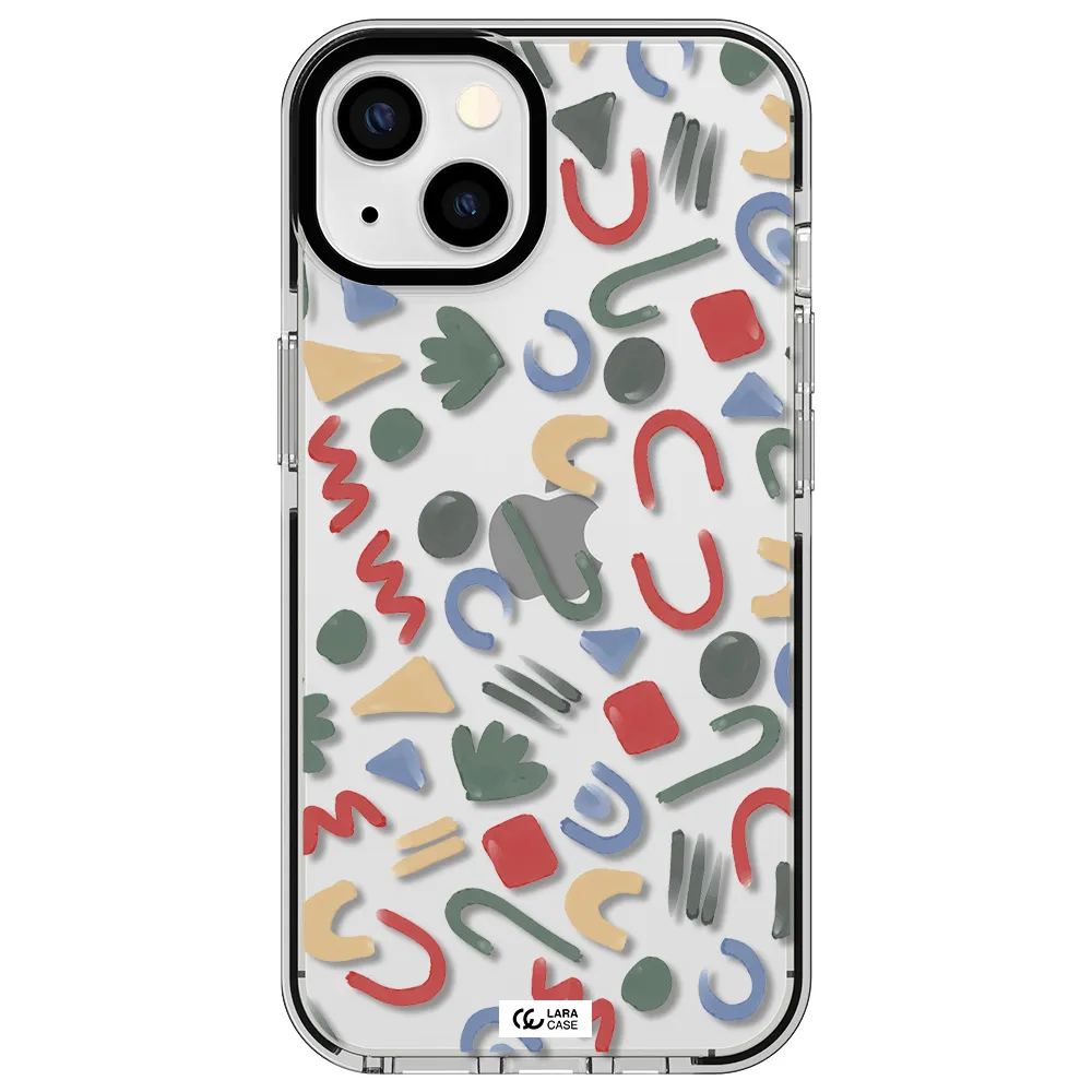 a pattern of colorful shapes Apple iPhone 13 impact black border Case