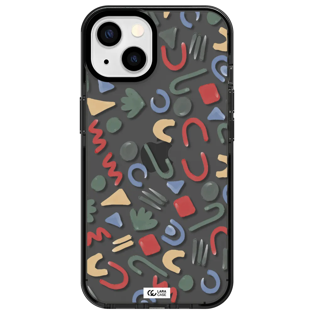 a pattern of colorful shapes Apple iPhone 13 impact Smoke Black Case
