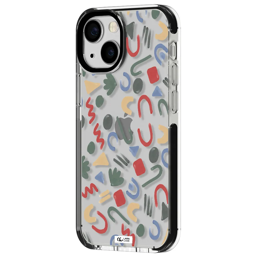 a pattern of colorful shapes Apple iPhone 13 mini impact black border Case