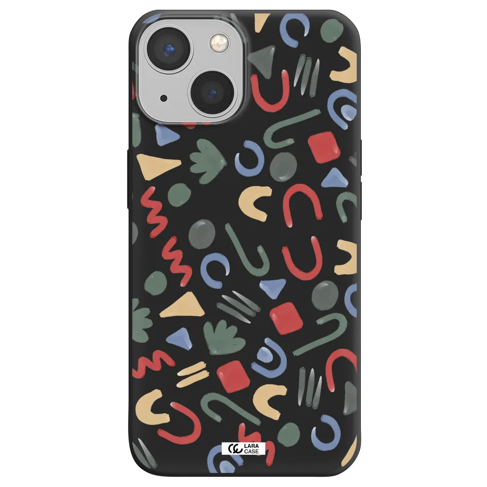 a pattern of colorful shapes Apple iPhone 13 mini Silicone black Case