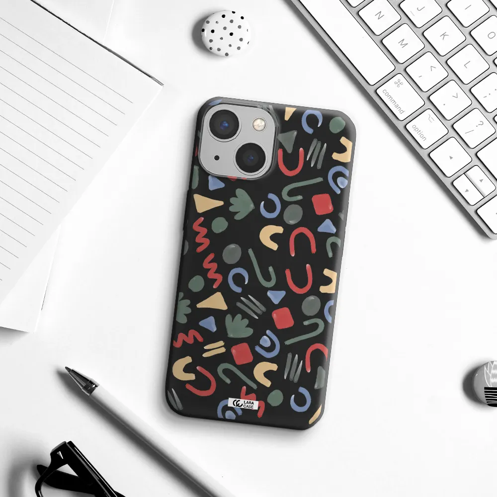 a pattern of colorful shapes Apple iPhone 13 mini Silicone black Case