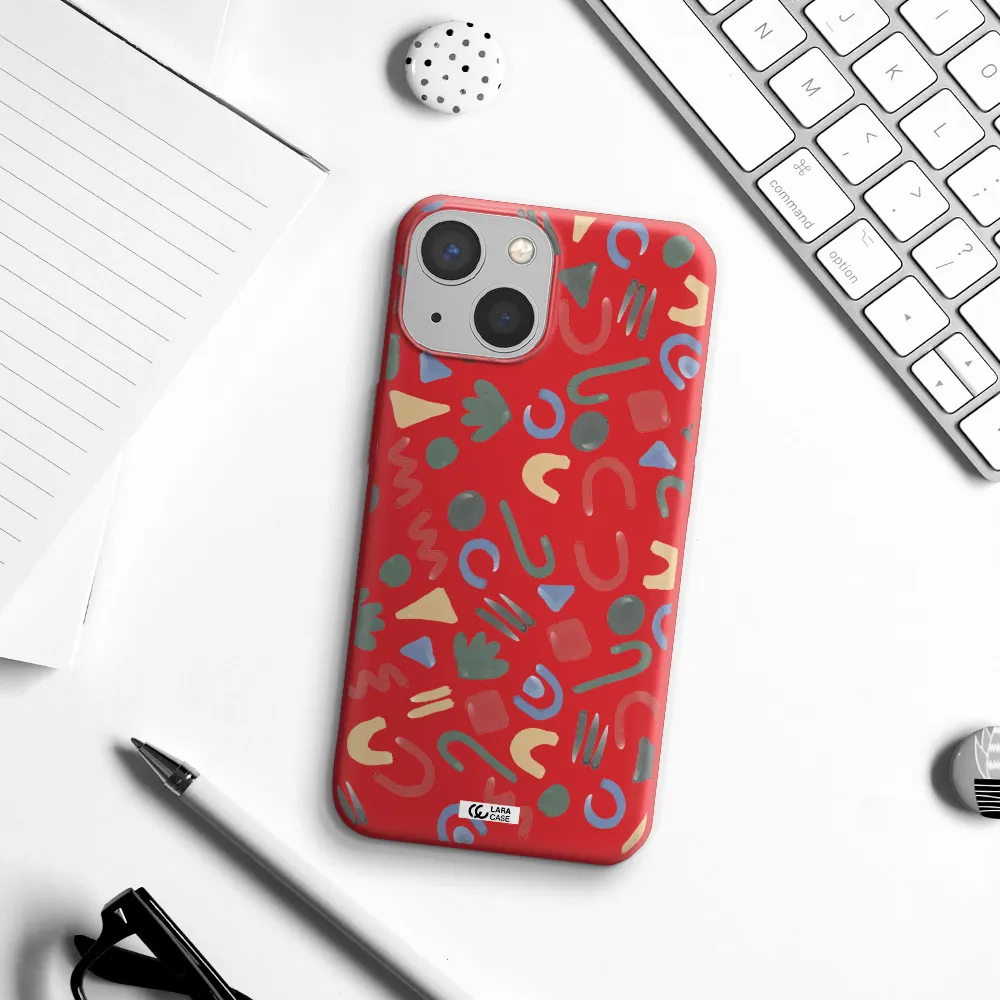 a pattern of colorful shapes Apple iPhone 13 mini Silicone Imperial Red Case