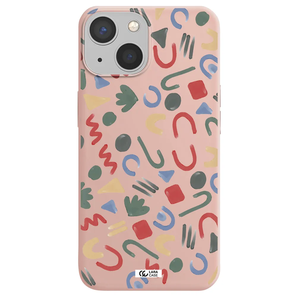 a pattern of colorful shapes Apple iPhone 13 mini Silicone pastel pink Case