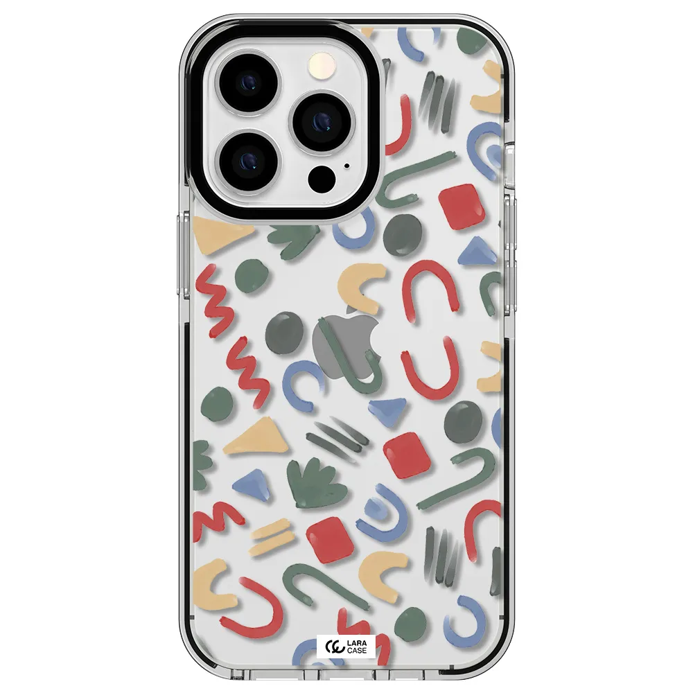 a pattern of colorful shapes Apple iPhone 13 Pro impact black border Case