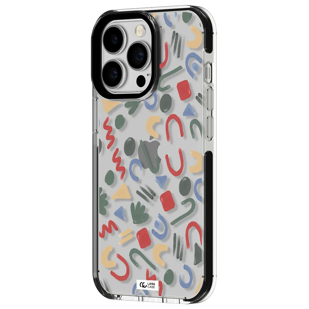 a pattern of colorful shapes Apple iPhone 13 Pro impact black border Case