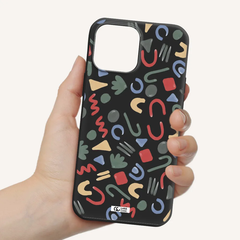 a pattern of colorful shapes Apple iPhone 13 Pro Silicone black Case