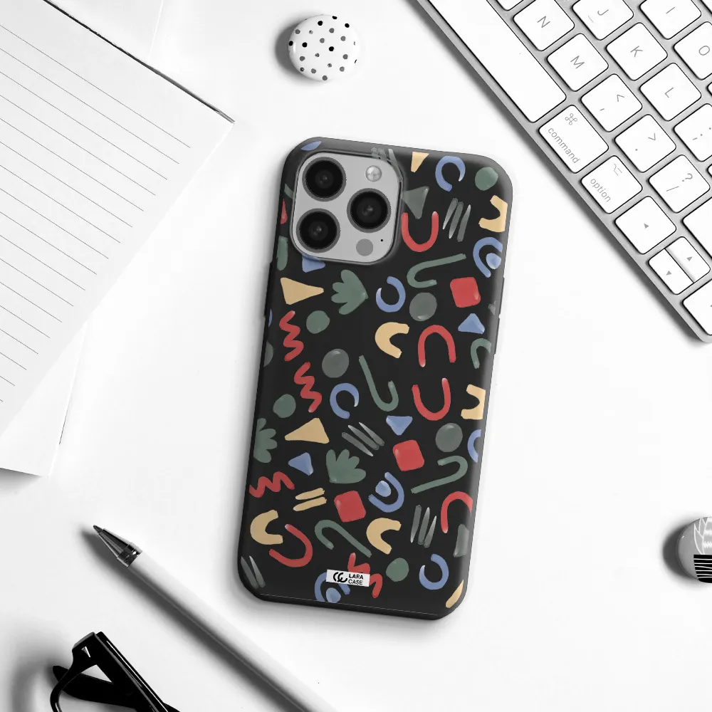 a pattern of colorful shapes Apple iPhone 13 Pro Silicone black Case