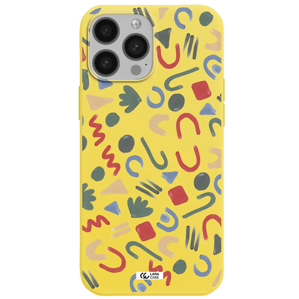 a pattern of colorful shapes Apple iPhone 13 Pro Silicone canary yellow Case