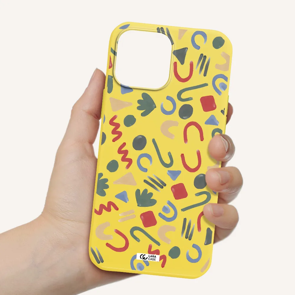 a pattern of colorful shapes Apple iPhone 13 Pro Silicone canary yellow Case