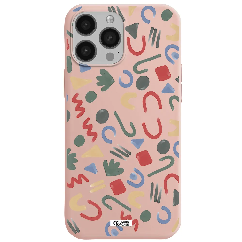 a pattern of colorful shapes Apple iPhone 13 Pro Silicone pastel pink Case