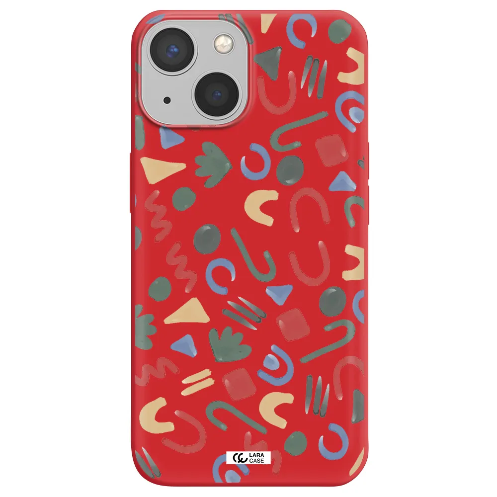 a pattern of colorful shapes Apple iPhone 13 Silicone Imperial Red Case