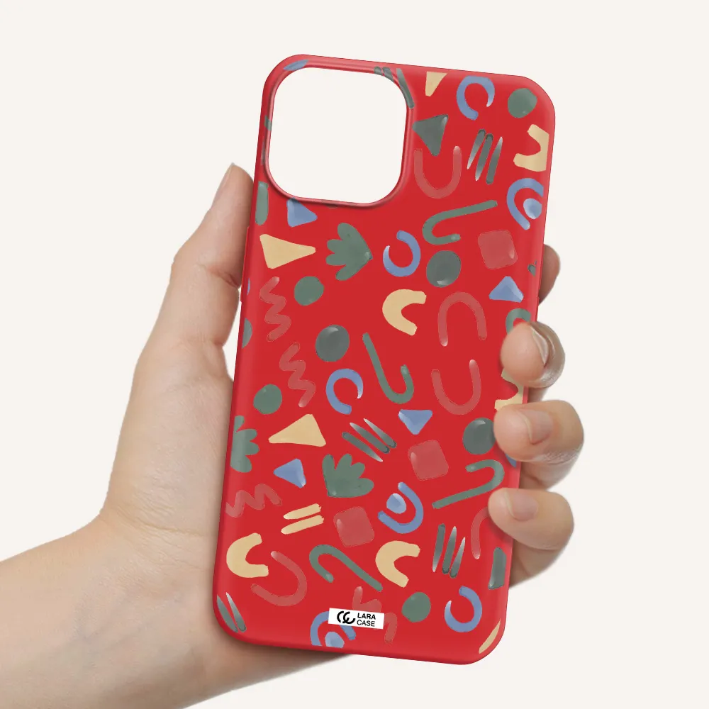 a pattern of colorful shapes Apple iPhone 13 Silicone Imperial Red Case