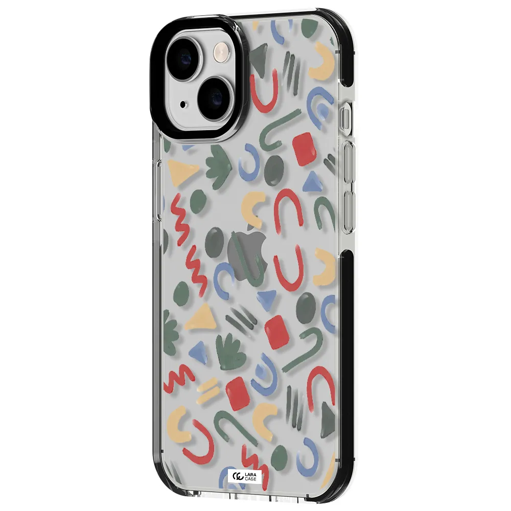 a pattern of colorful shapes Apple iPhone 14 impact black border Case