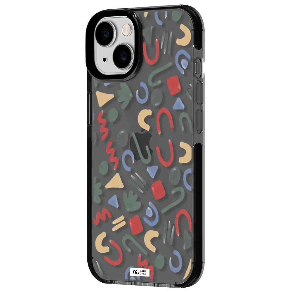 a pattern of colorful shapes Apple iPhone 14 impact Smoke Black Case