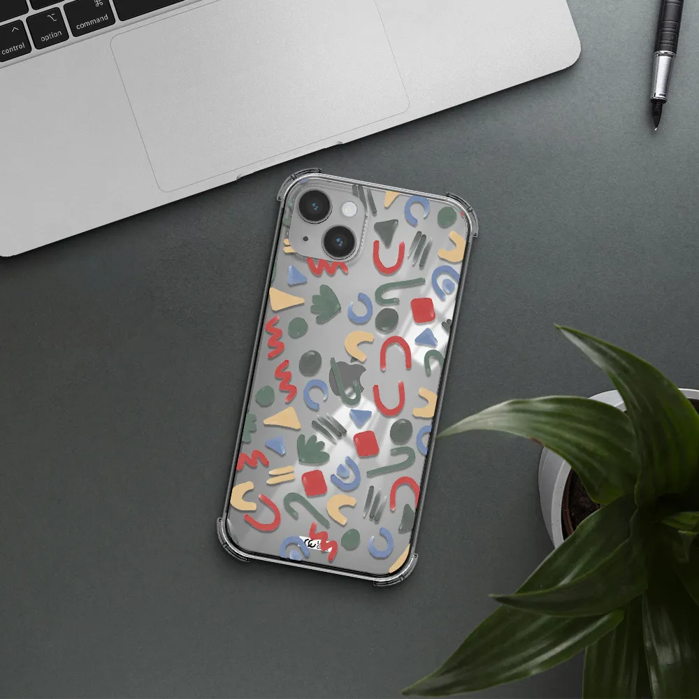 a pattern of colorful shapes Apple iPhone 14 plus Clear PC Case