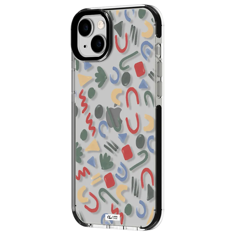 a pattern of colorful shapes Apple iPhone 14 plus impact black border Case