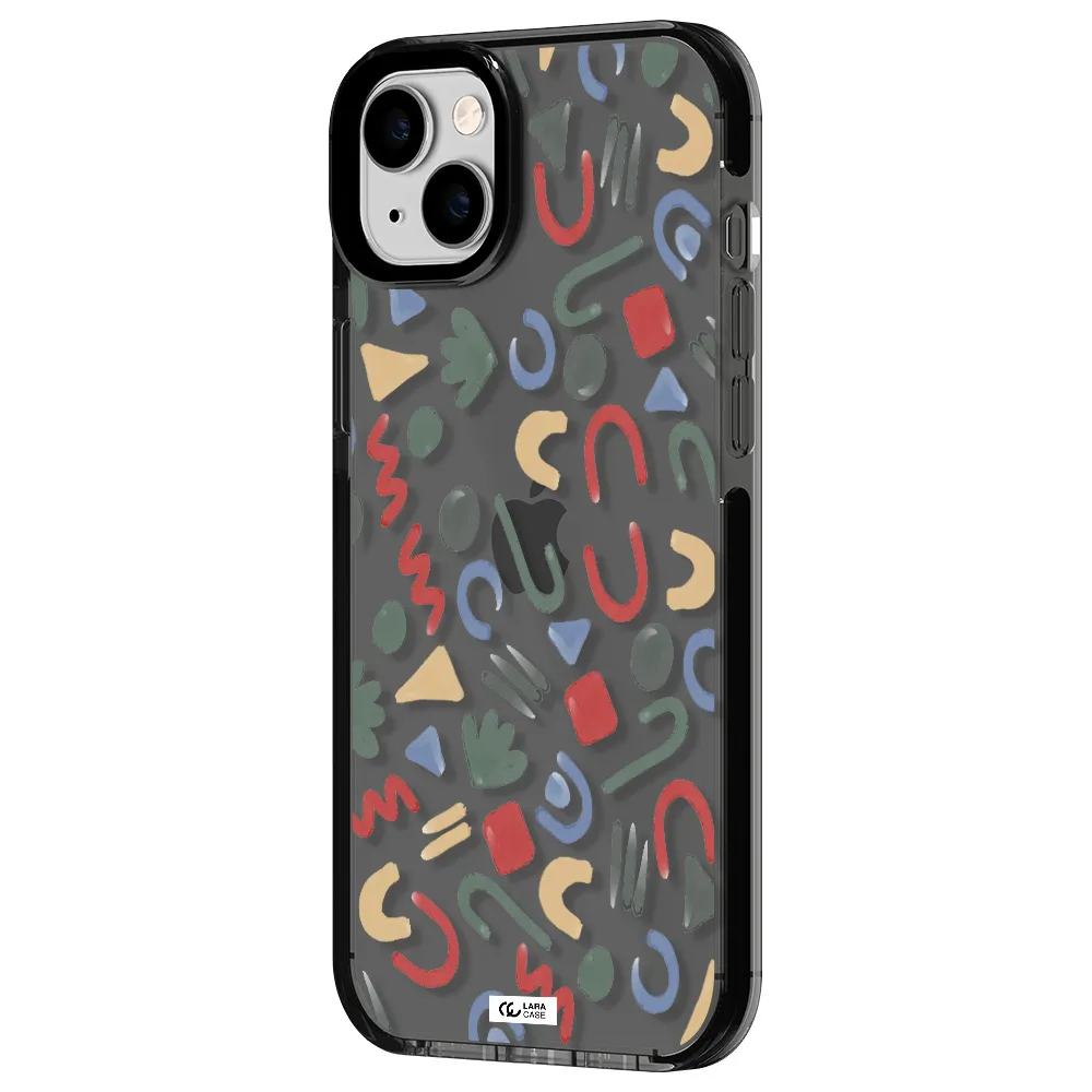 a pattern of colorful shapes Apple iPhone 14 plus impact Smoke Black Case