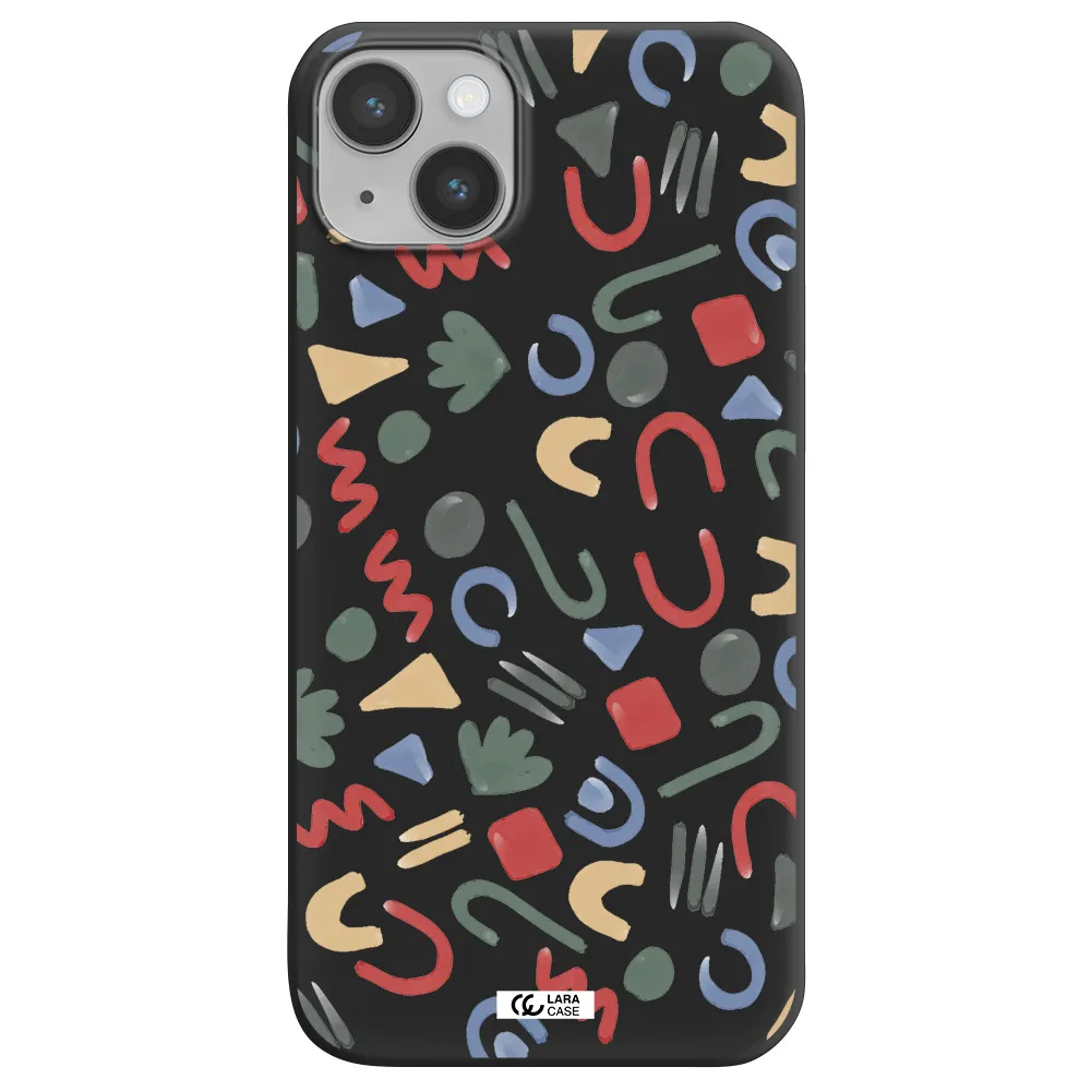 a pattern of colorful shapes Apple iPhone 14 plus Silicone black Case