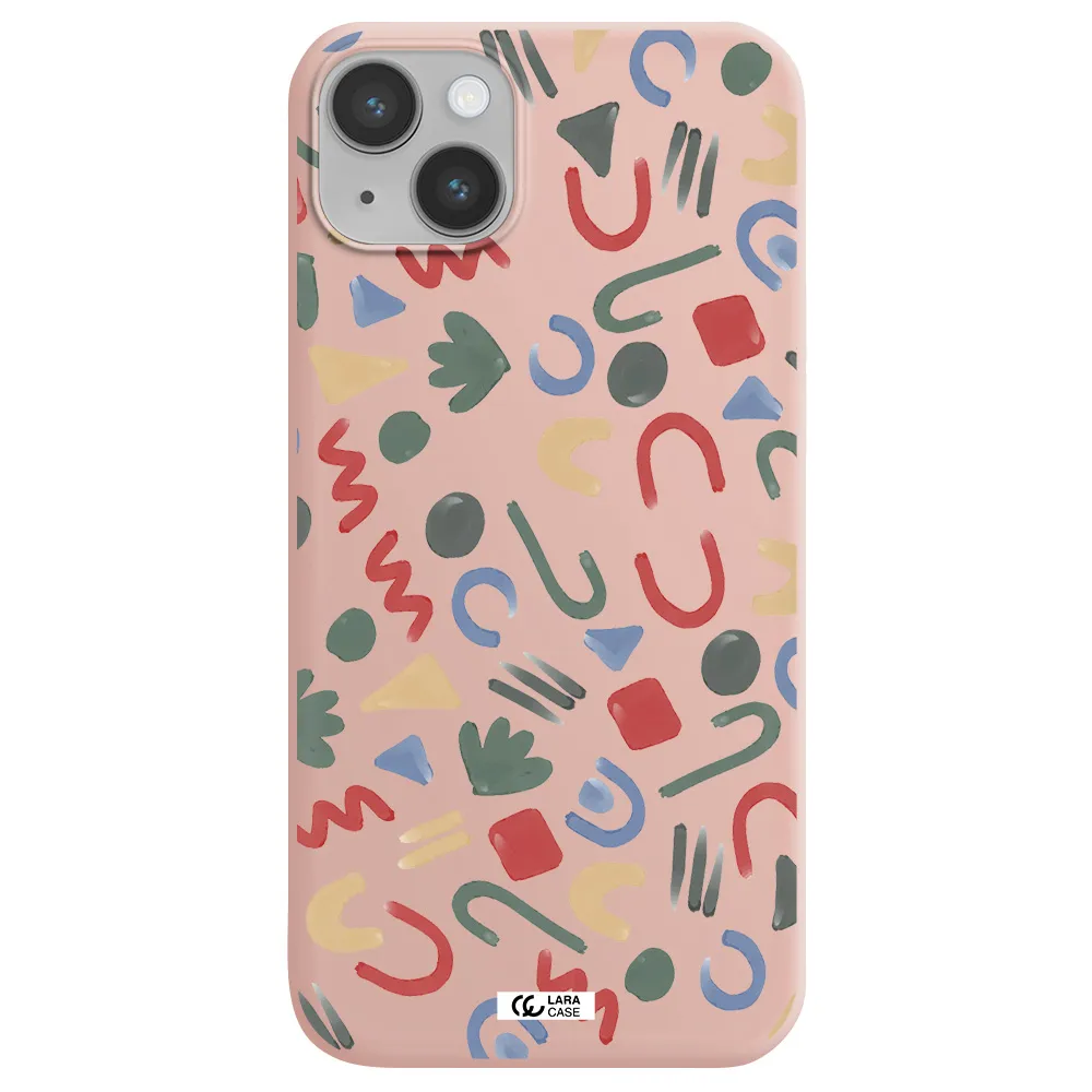a pattern of colorful shapes Apple iPhone 14 plus Silicone pastel pink Case