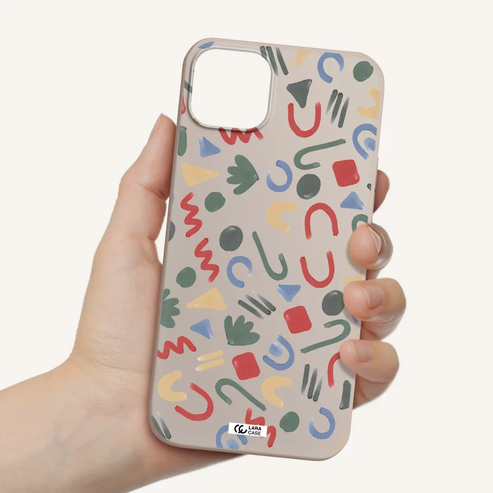 a pattern of colorful shapes Apple iPhone 14 plus Silicone Stone Case