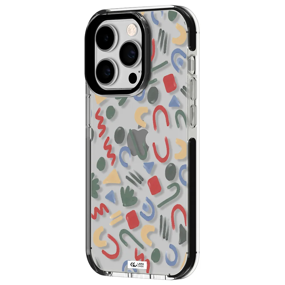 a pattern of colorful shapes Apple iPhone 14 pro impact black border Case