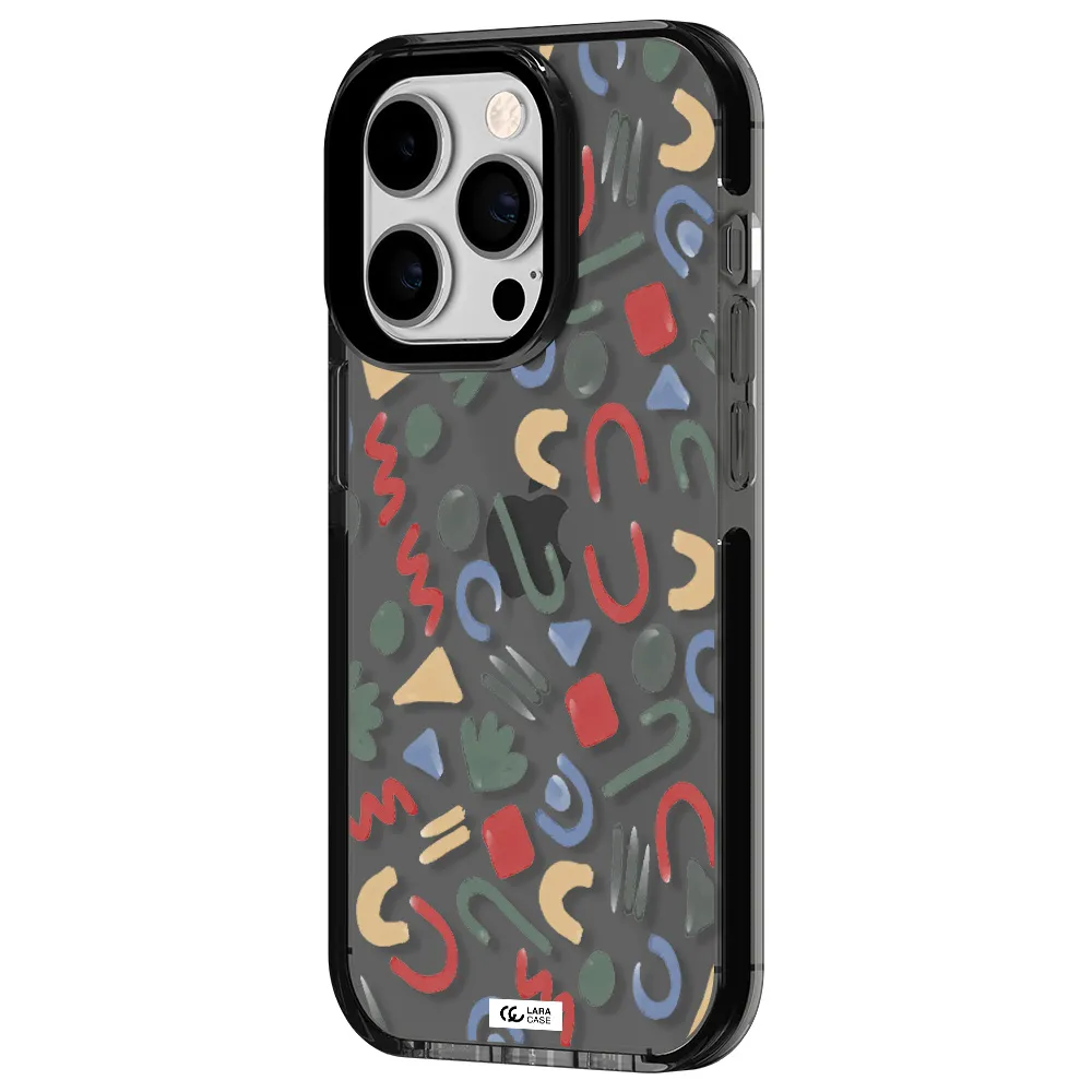 a pattern of colorful shapes Apple iPhone 14 pro impact Smoke Black Case