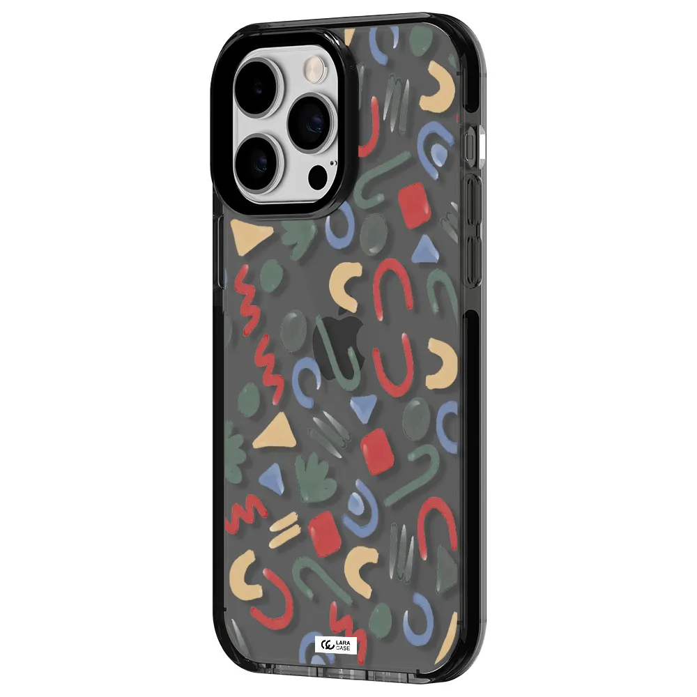 a pattern of colorful shapes Apple iPhone 14 pro max impact Smoke Black Case