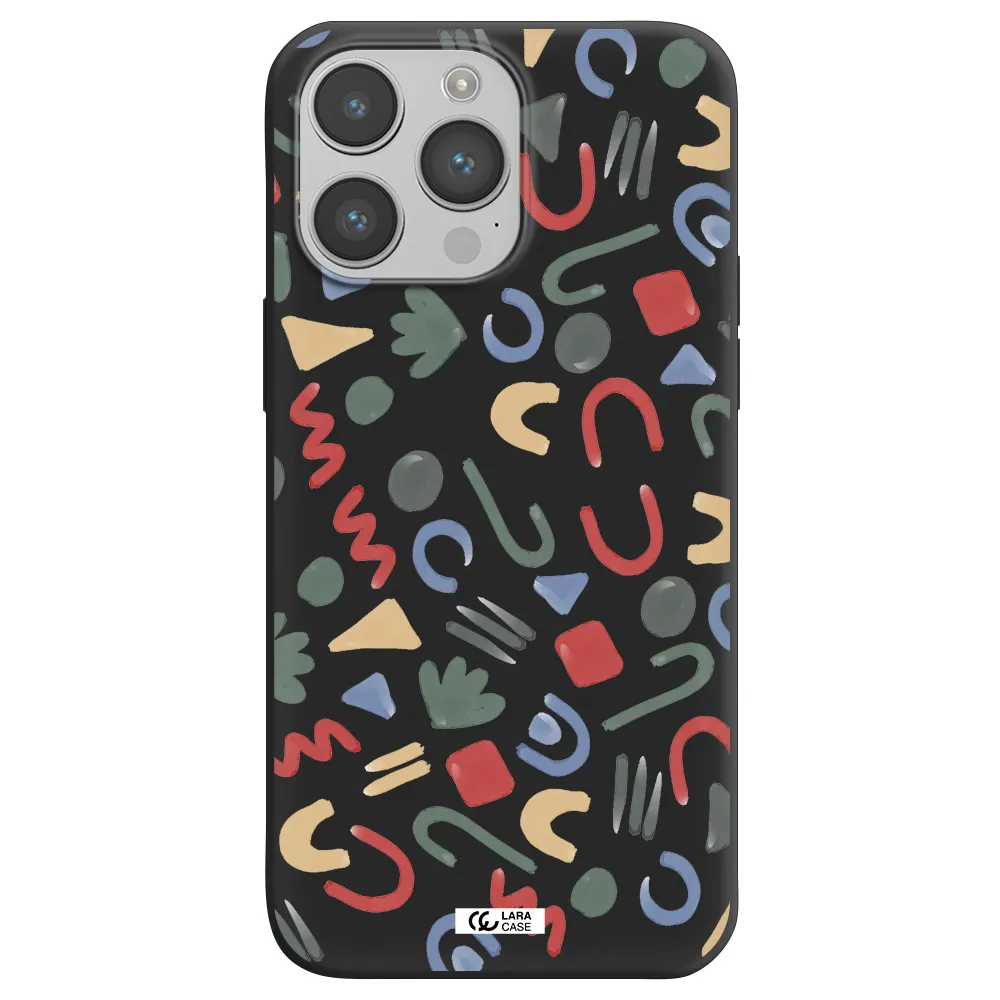 a pattern of colorful shapes Apple iPhone 14 pro max Silicone black Case