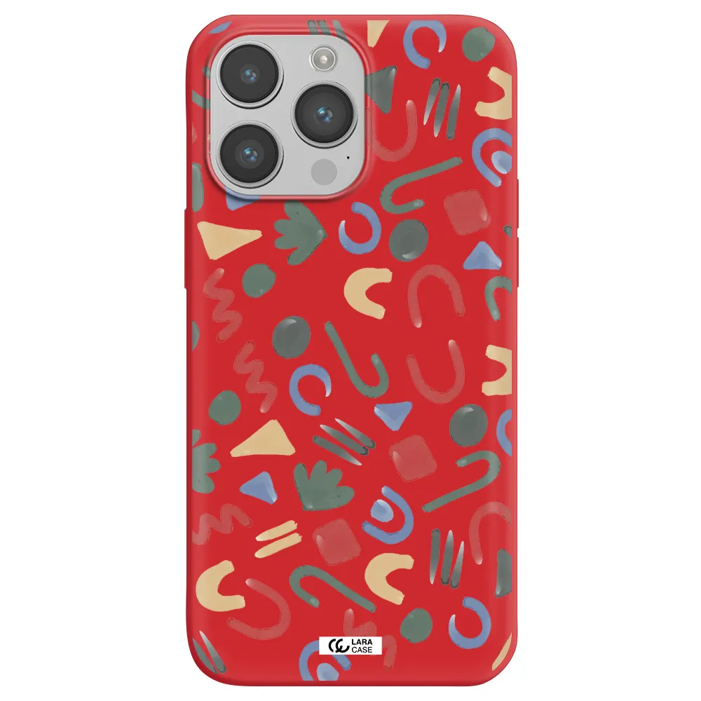 a pattern of colorful shapes Apple iPhone 14 pro max Silicone Imperial Red Case