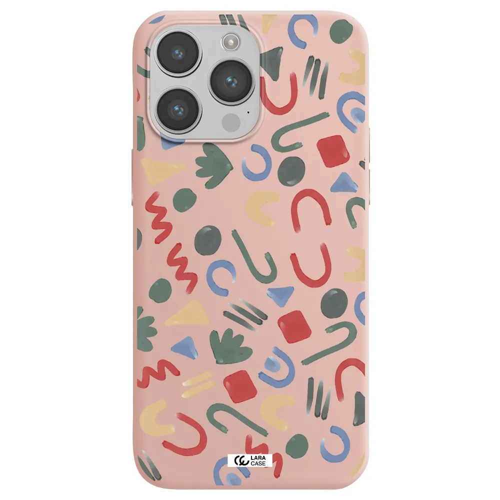 a pattern of colorful shapes Apple iPhone 14 pro max Silicone pastel pink Case