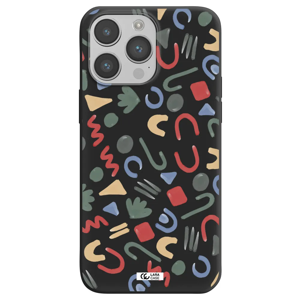 a pattern of colorful shapes Apple iPhone 14 pro Silicone black Case