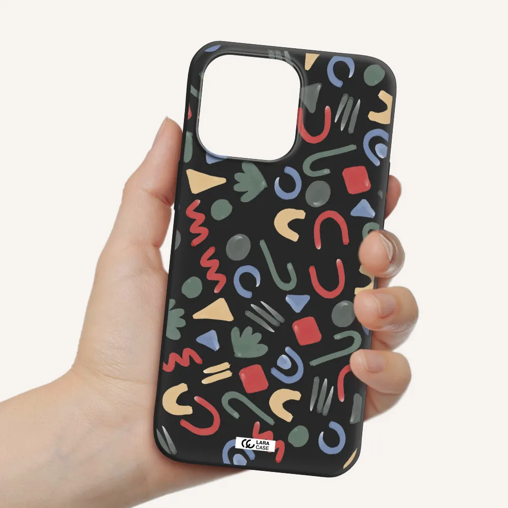 a pattern of colorful shapes Apple iPhone 14 pro Silicone black Case