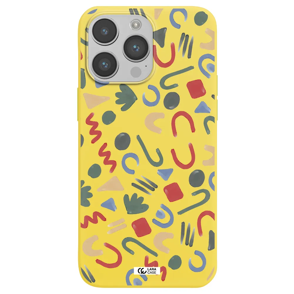 a pattern of colorful shapes Apple iPhone 14 pro Silicone canary yellow Case