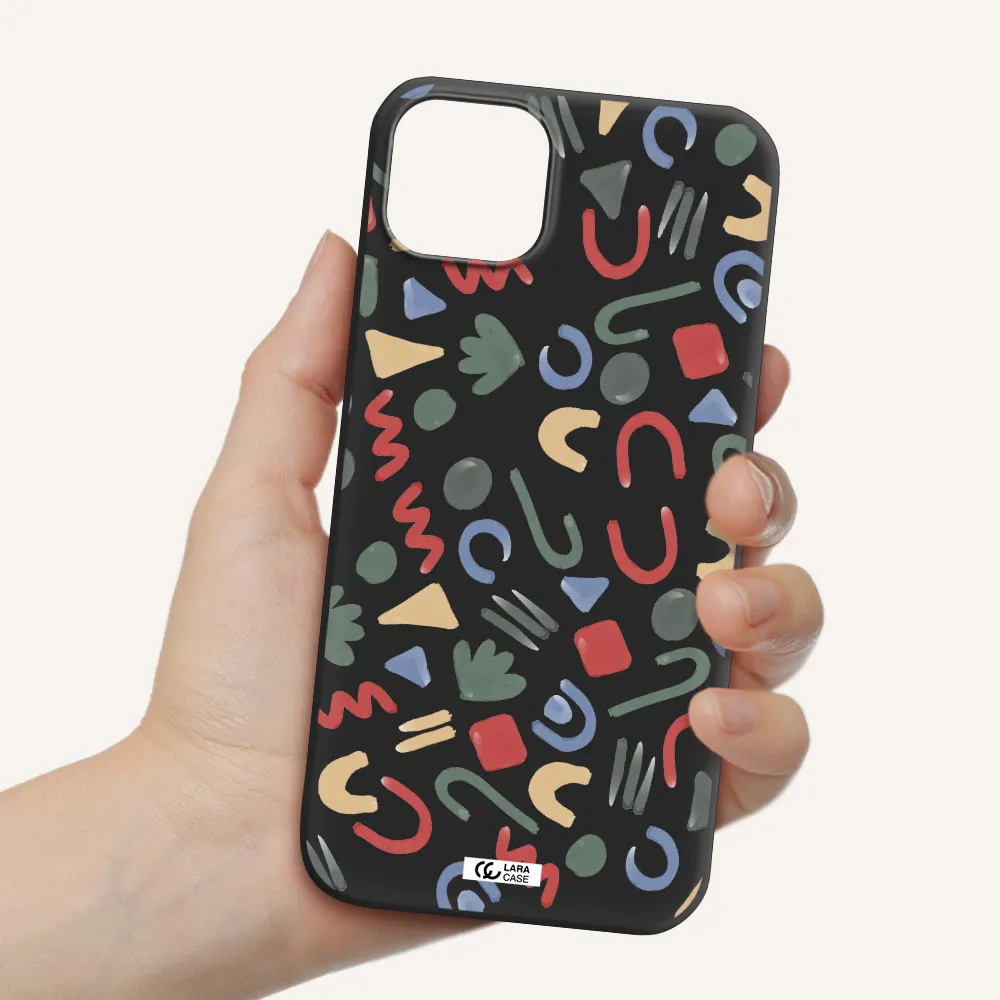 a pattern of colorful shapes Apple iPhone 14 Silicone black Case