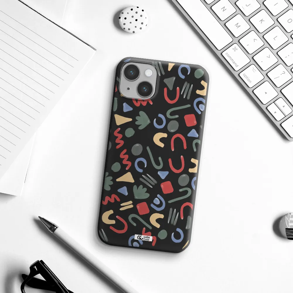 a pattern of colorful shapes Apple iPhone 14 Silicone black Case