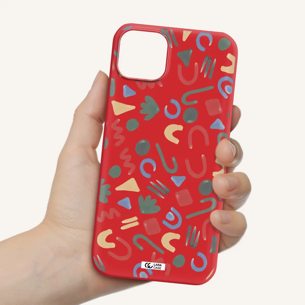 a pattern of colorful shapes Apple iPhone 14 Silicone Imperial Red Case