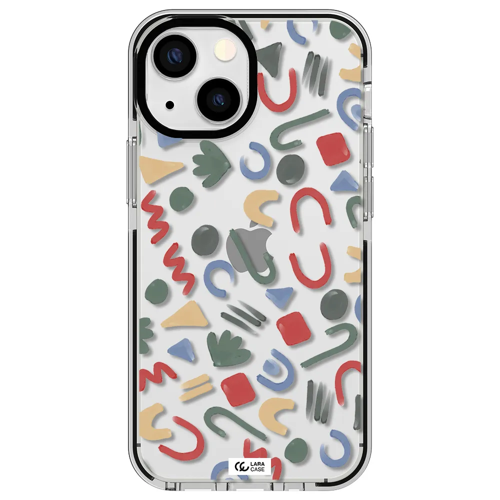 a pattern of colorful shapes Apple iPhone 15 impact black border Case