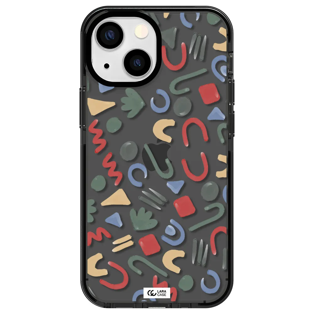 a pattern of colorful shapes Apple iPhone 15 impact Smoke Black Case