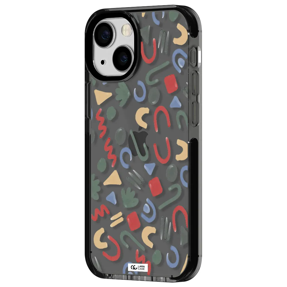a pattern of colorful shapes Apple iPhone 15 impact Smoke Black Case