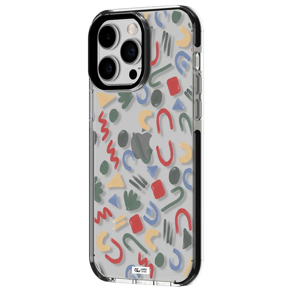 a pattern of colorful shapes Apple iPhone 15 Pro impact black border Case