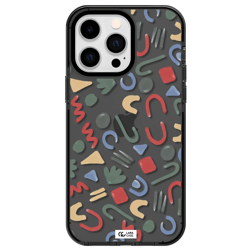 a pattern of colorful shapes Apple iPhone 15 Pro Max impact Smoke Black Case