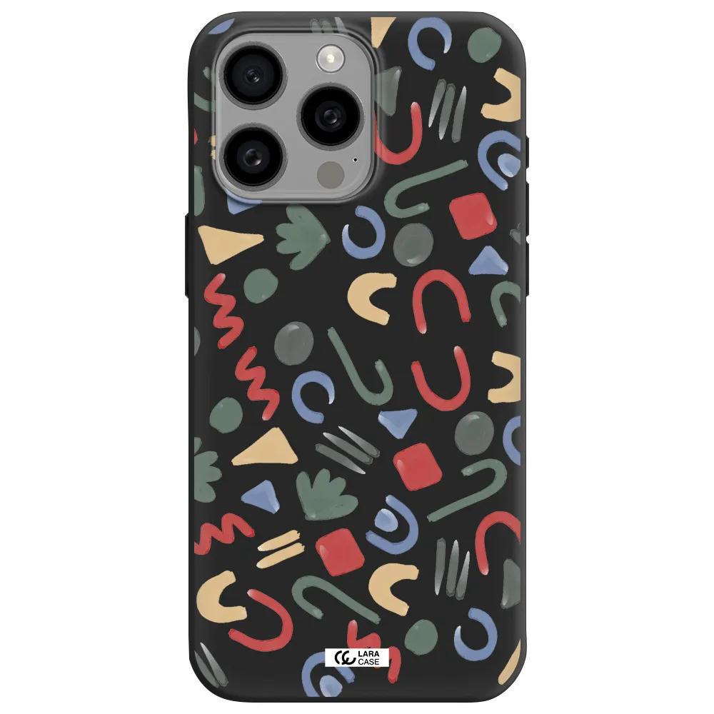 a pattern of colorful shapes Apple Iphone 15 Pro max Silicone black Case