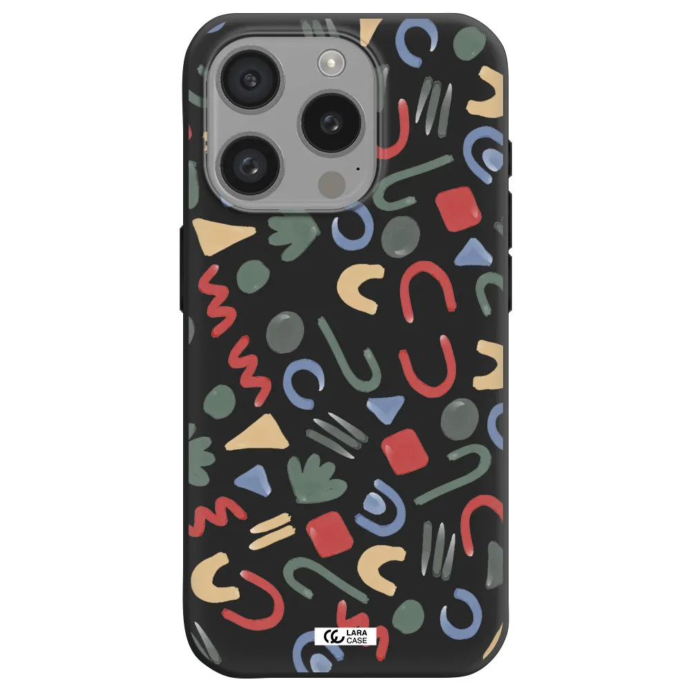 A Pattern Of Colorful Shapes Apple Iphone 15 Pro Silicone Black Case