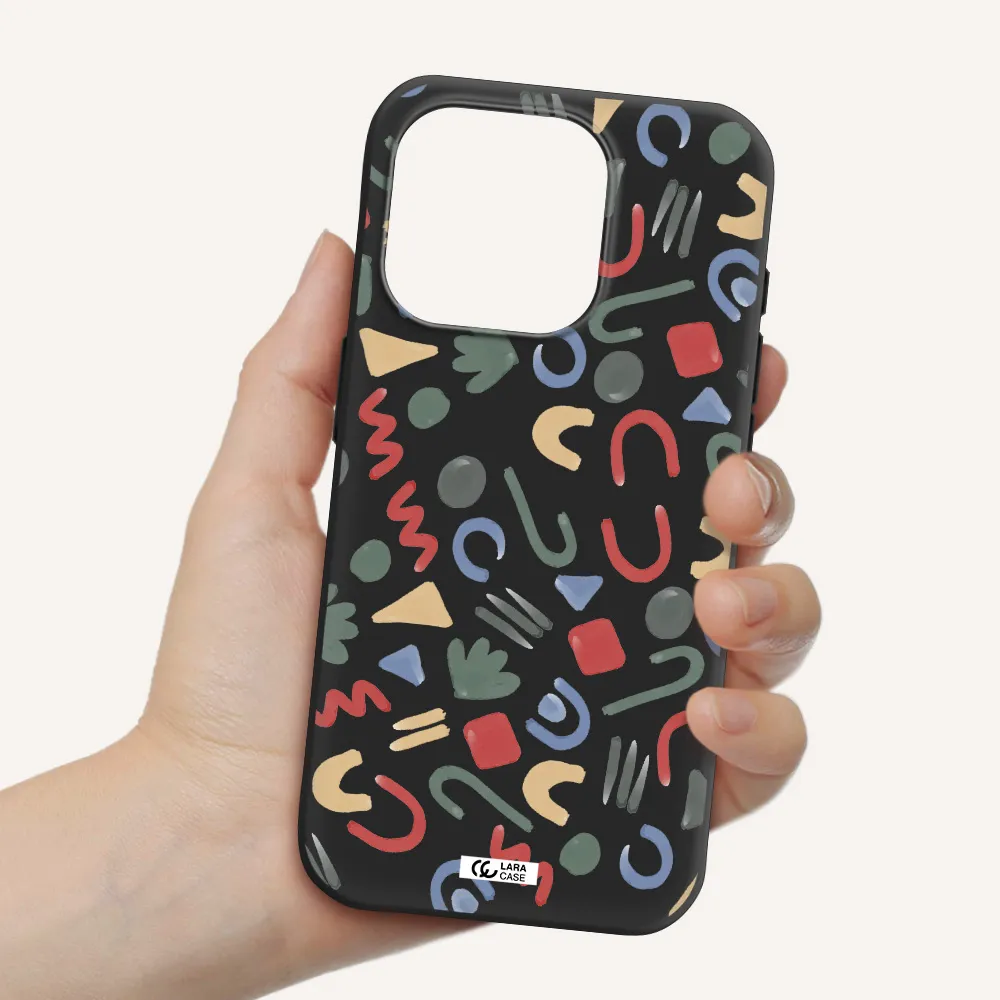 A Pattern Of Colorful Shapes Apple Iphone 15 Pro Silicone Black Case
