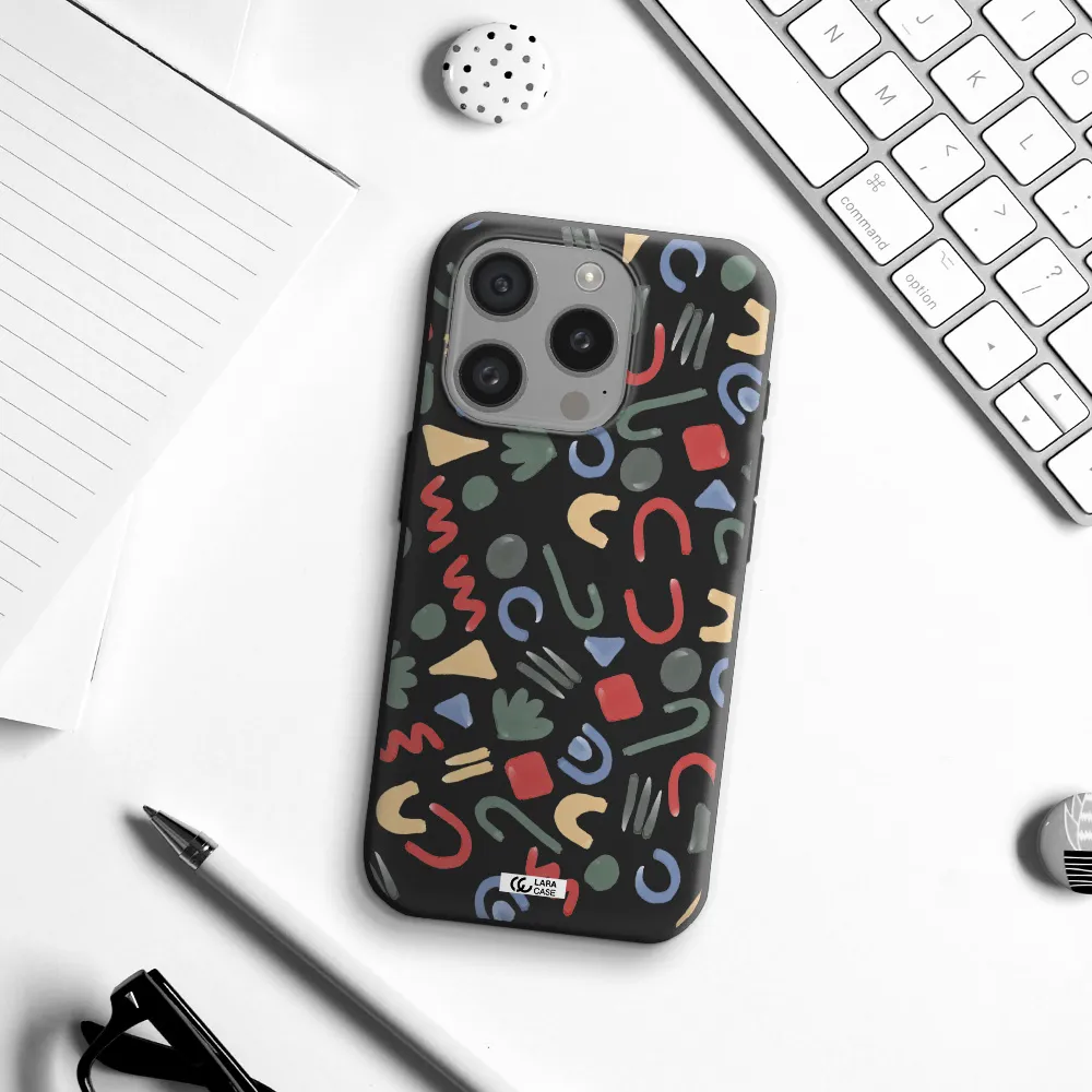 A Pattern Of Colorful Shapes Apple Iphone 15 Pro Silicone Black Case