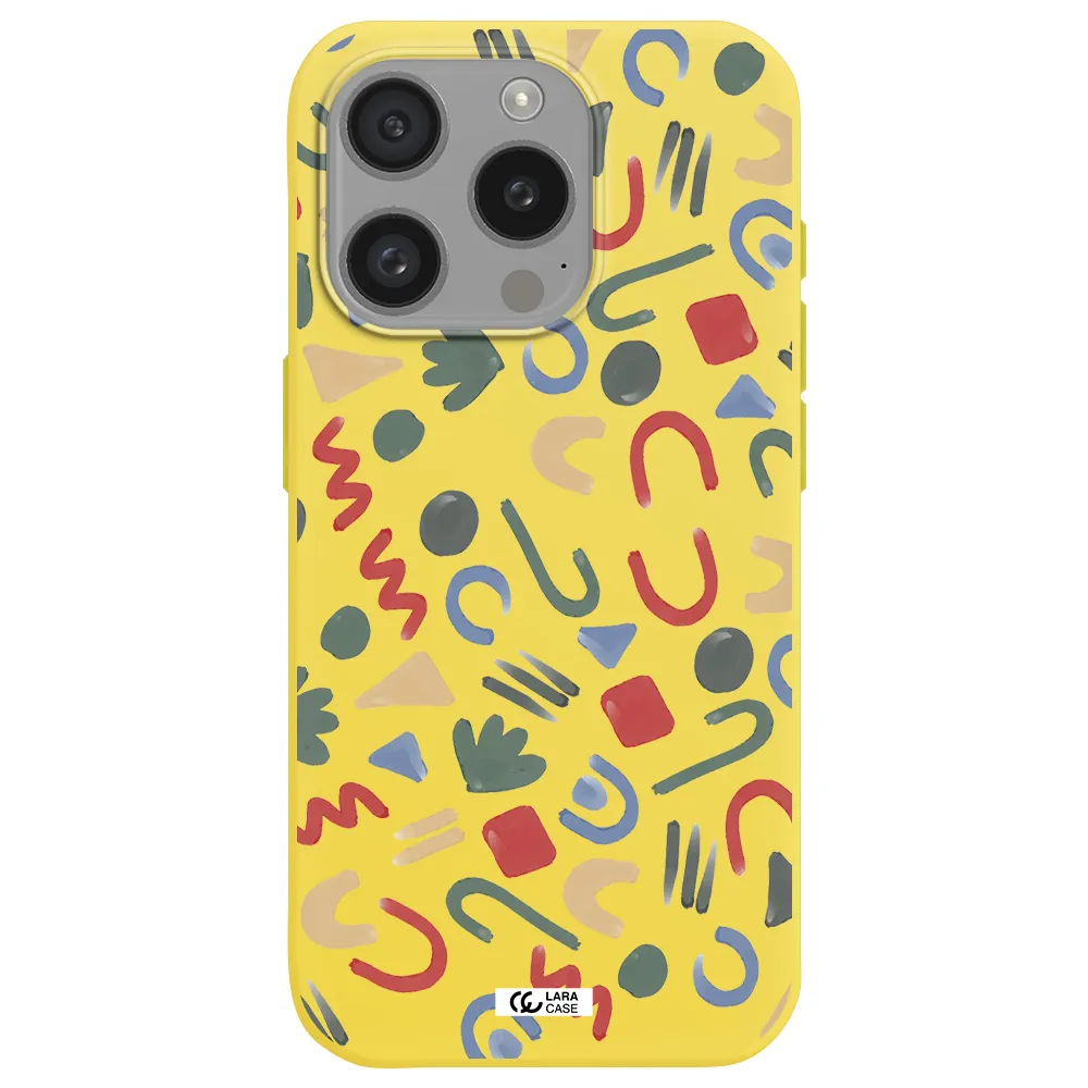 A Pattern Of Colorful Shapes Apple Iphone 15 Pro Silicone Canary Yellow Case